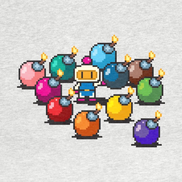 Bomberman rainbow bombs pixel art by PXLFLX